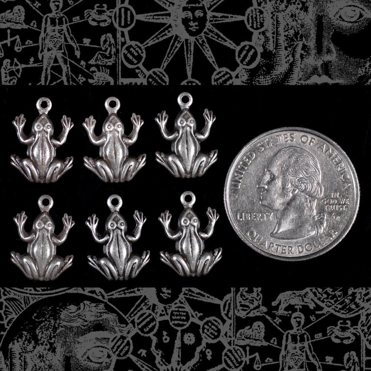Antiqued Silver Plated Brass Sitting Frog Charm - Set of Six - S-C132